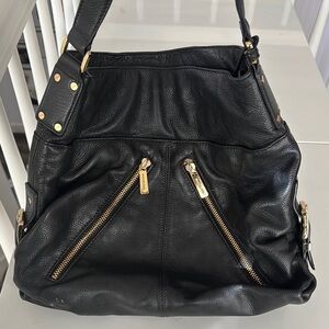 Michael Kors Black Leather Handbag with Gold Accents